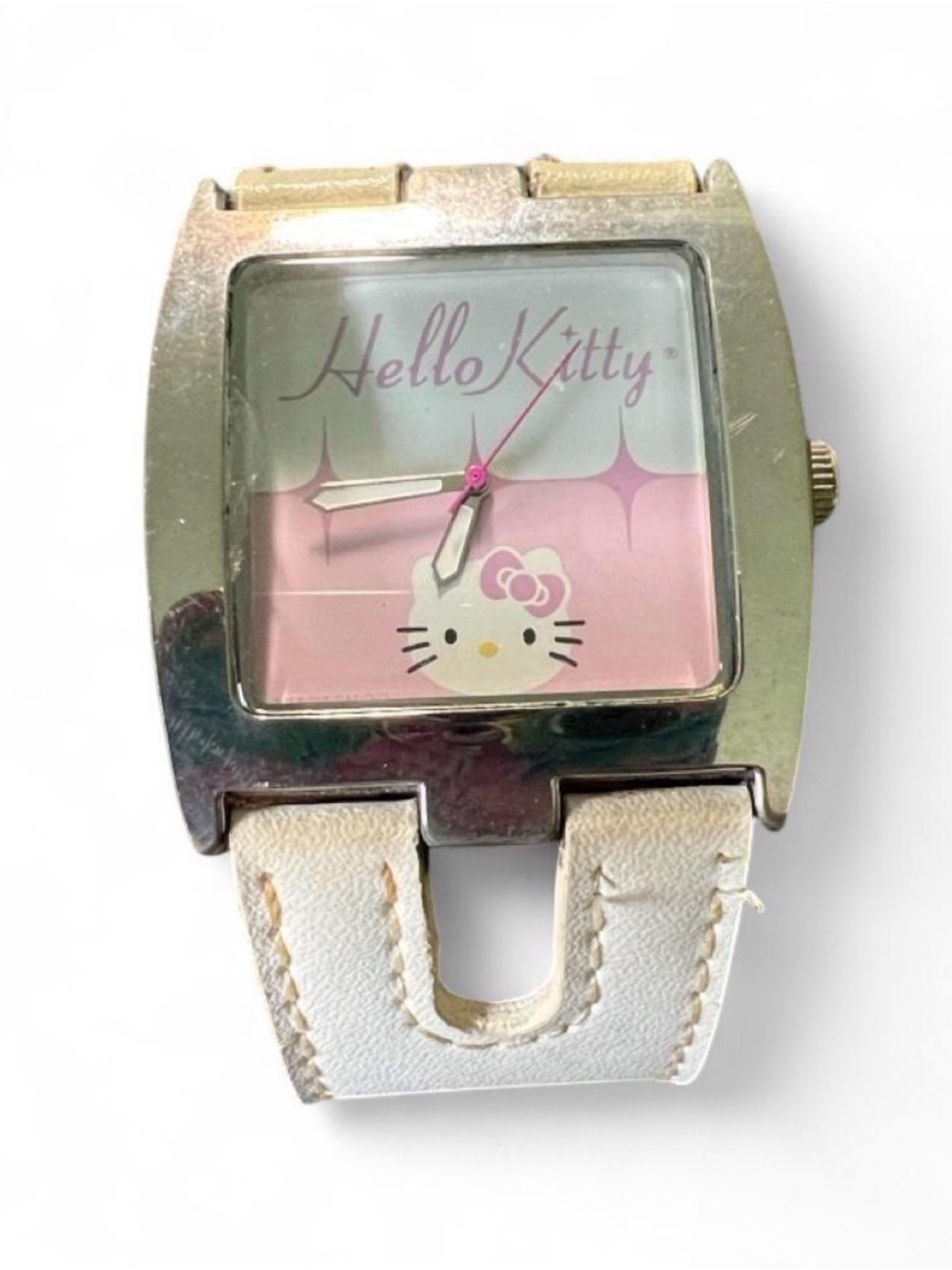 Hello Kitty Pink Dial White Strap Square Kids Watch
